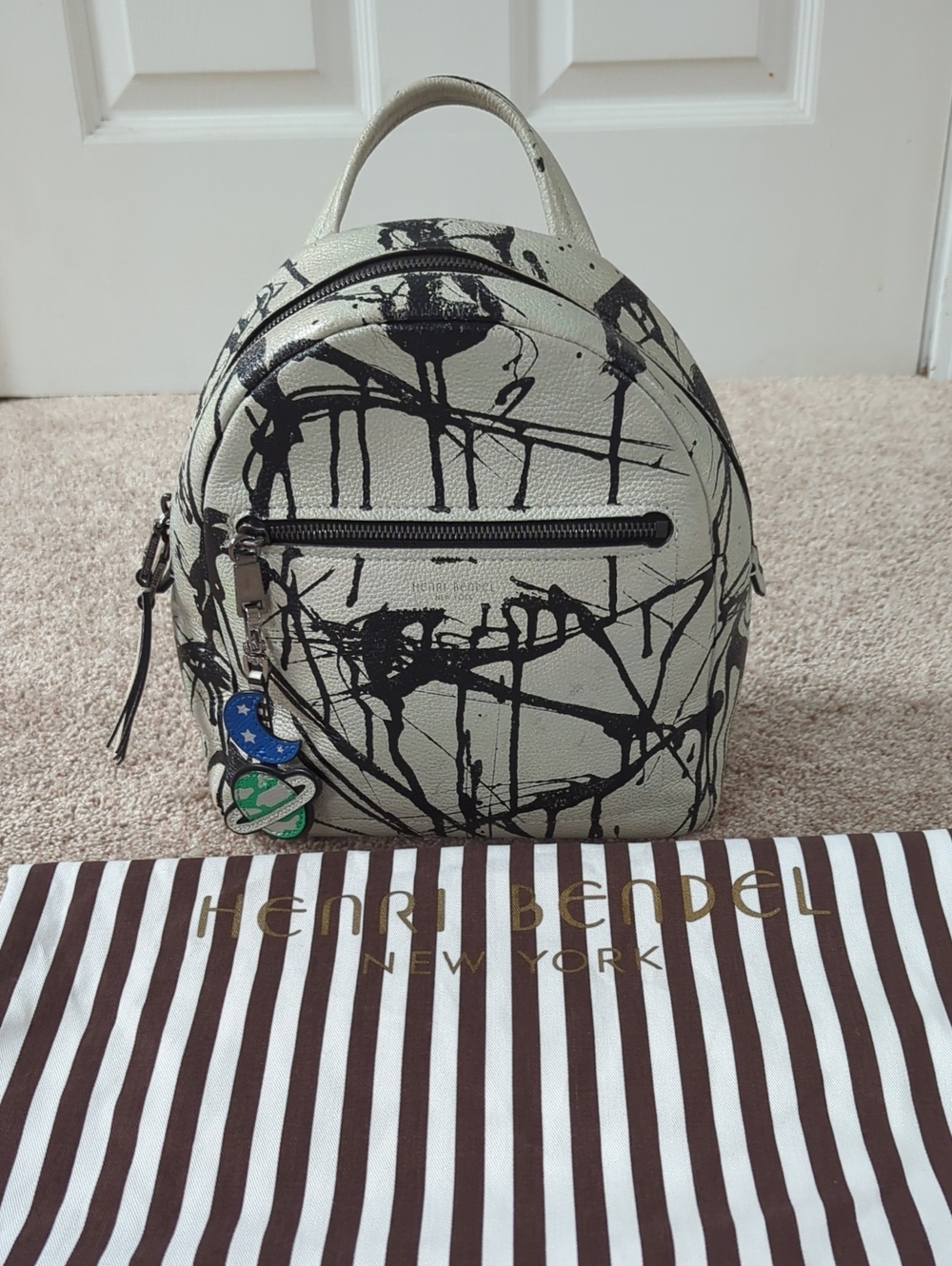 Henri Bendel "About Town" Splatter Print Mini Backpack With Storage Bag